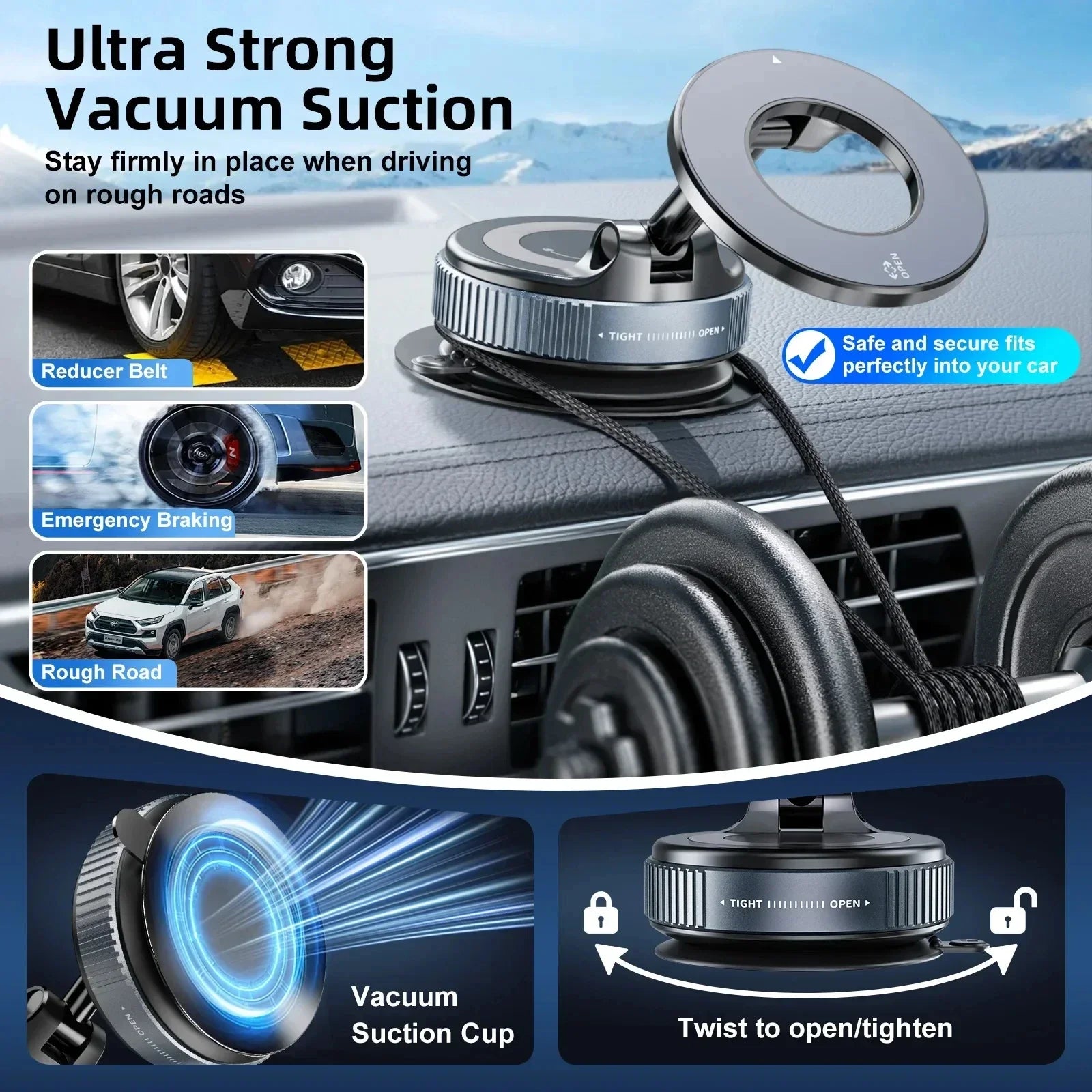 Foldable Magnetic Car Mount: 360° Vacuum Phone Holder