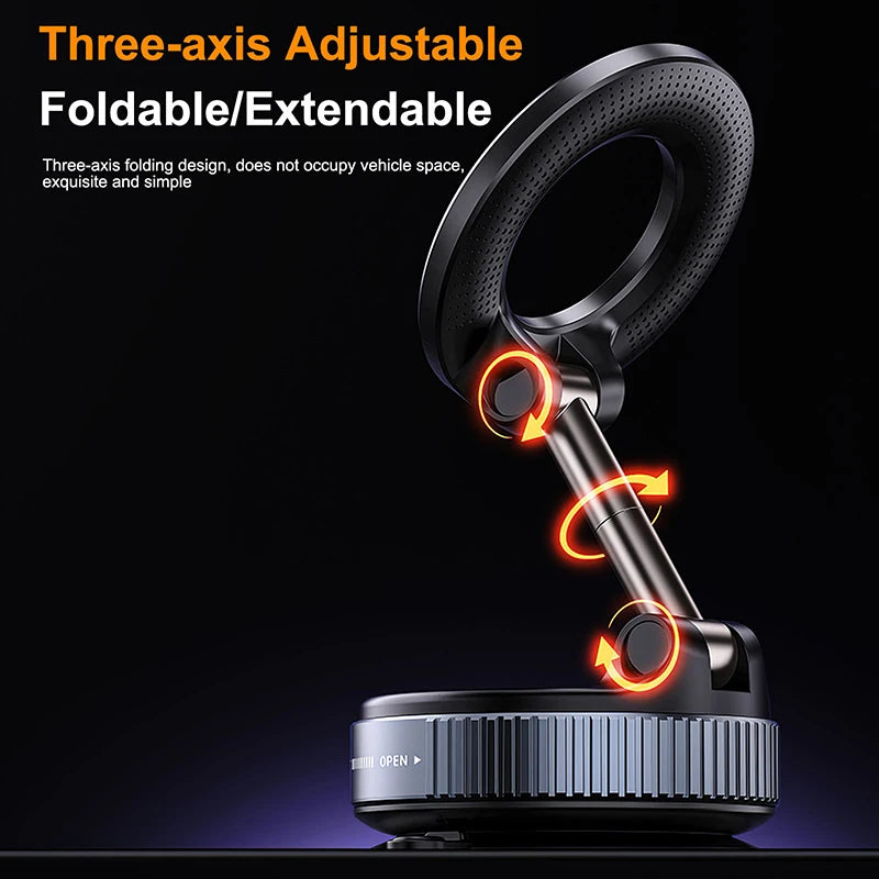 Foldable Magnetic Car Mount: 360° Vacuum Phone Holder
