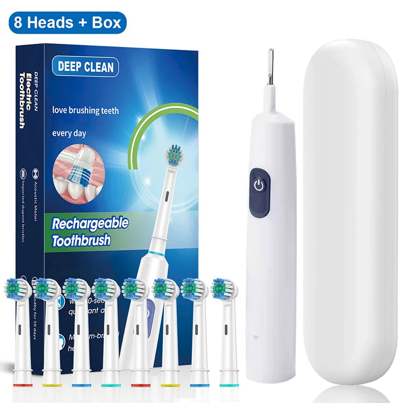 Rechargeable Rotating Electric Toothbrush with 8 Brush Heads