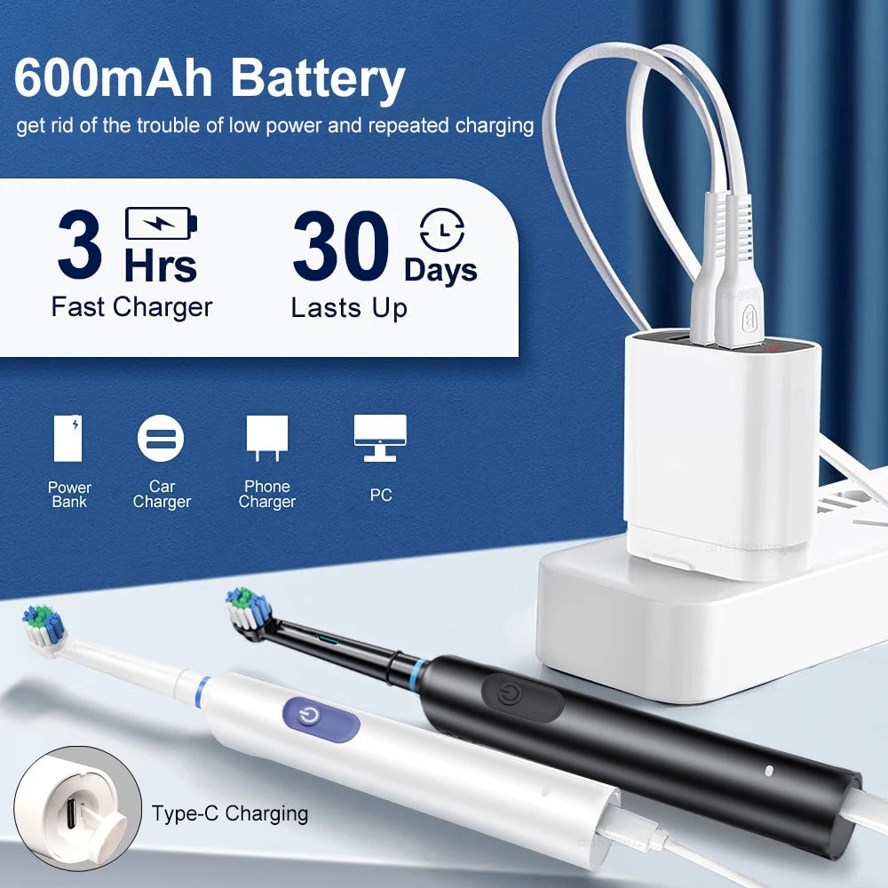 Rotary Rechargeable Electric Toothbrush with 8 Brush Heads