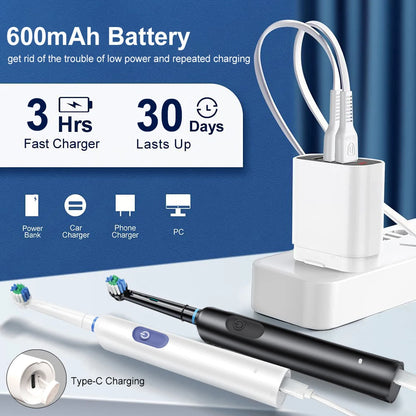Rechargeable Rotating Electric Toothbrush with 8 Brush Heads