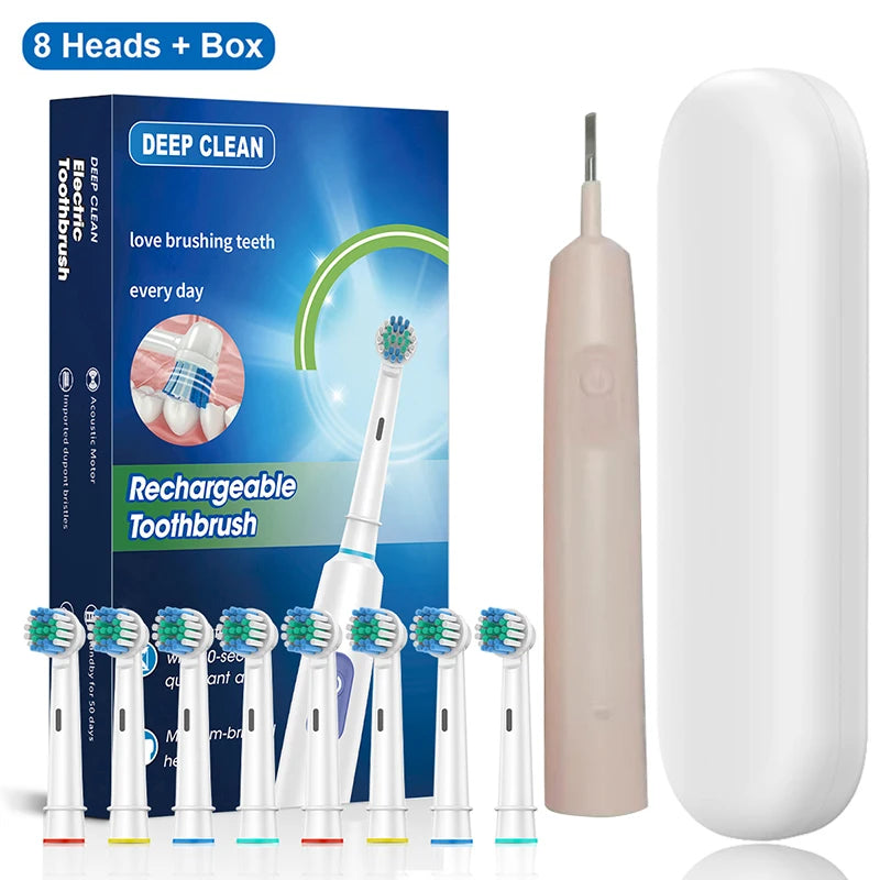 Rechargeable Rotating Electric Toothbrush with 8 Brush Heads