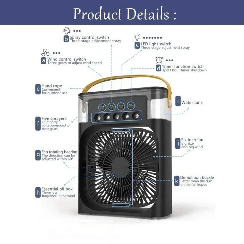 3-in-1 Portable Air Cooler & Humidifier with LED