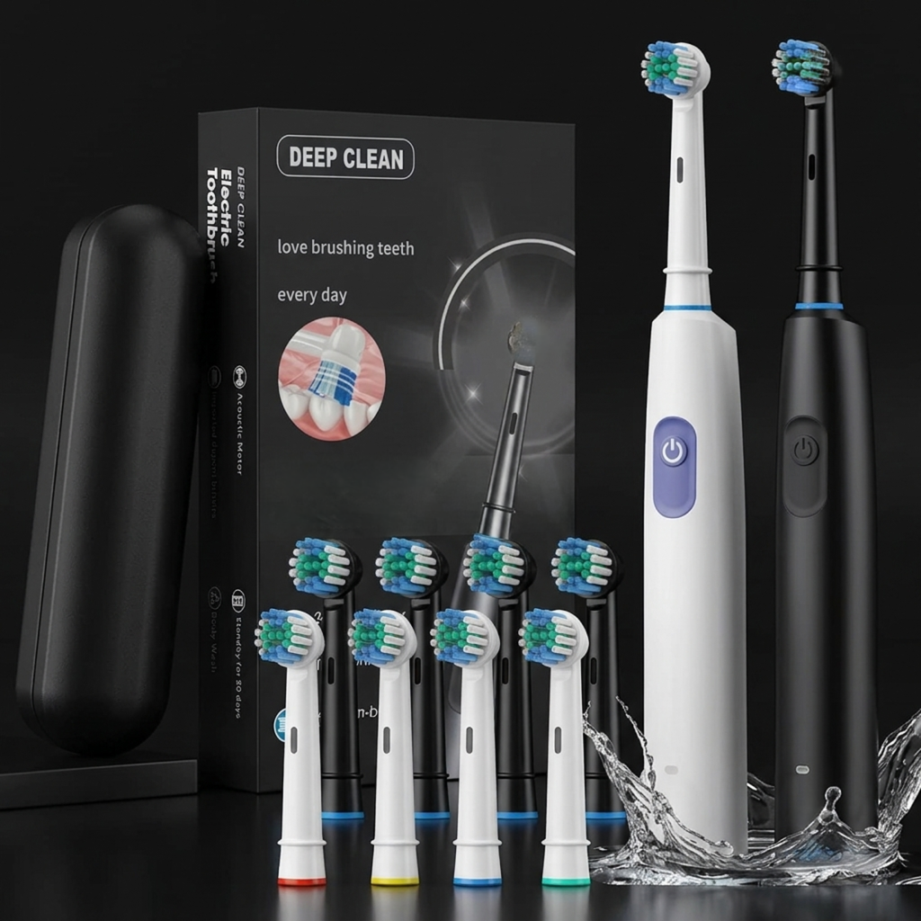 Rechargeable Rotating Electric Toothbrush with 8 Brush Heads