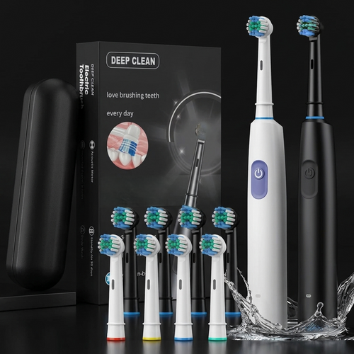 Rechargeable Rotating Electric Toothbrush with 8 Brush Heads